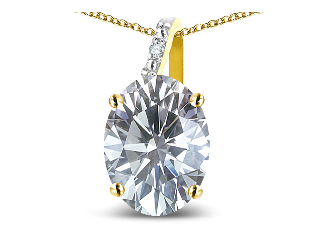 Star K Oval 8x6 Genuine White Topaz Journey Pendant Necklace