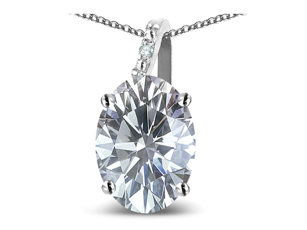 Star K Oval 8x6 Genuine White Topaz Journey Pendant Necklace