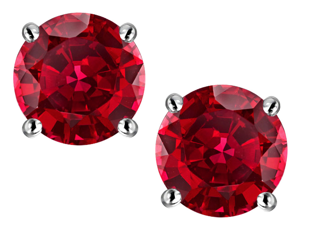 Star K Classic Round  6mm Created Ruby Four Prong  Stud Earrings