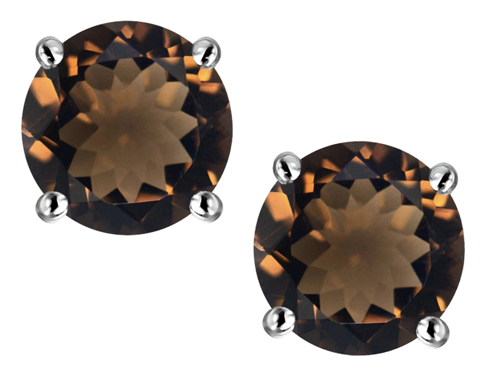 Star K Classic Round  6mm Genuine Smoky Quartz  Four Prong  Stud Earrings