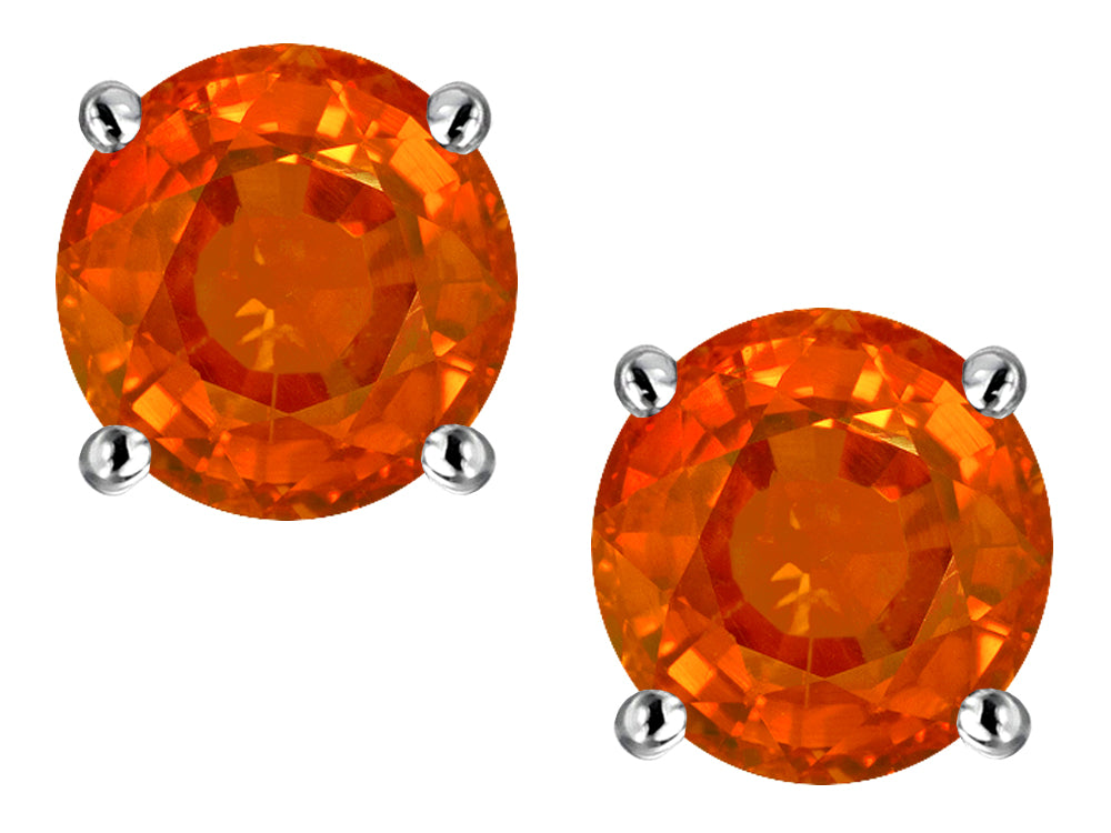 Star K Classic Round  6mm Simulated Orange Mexican Fire Opal  Four Prong  Stud Earrings