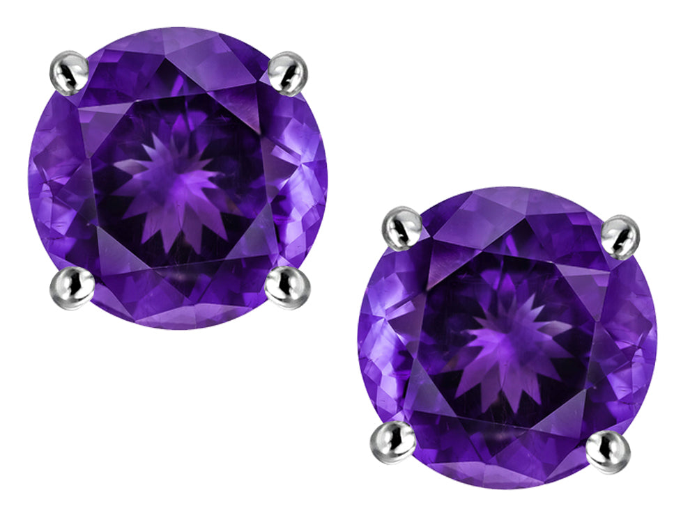 Star K Classic Round  7mm Genuine Amethyst  Four Prong Stud Earrings