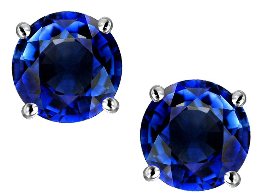 Star K Classic Round  7mm Created Sapphire Four Prong  Stud Earrings