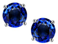 Star K Classic Round  7mm Created Sapphire Four Prong  Stud Earrings