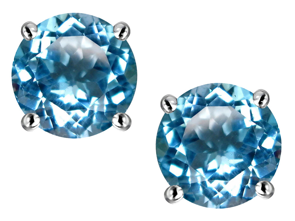 Star K Classic Round  7mm Genuine Blue Topaz  Four Prong Stud Earrings