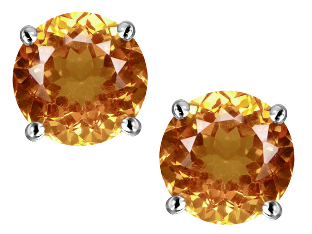 Star K Classic Round  7mm Simulated Imperial Yellow Topaz  Four Prong  Stud Earrings