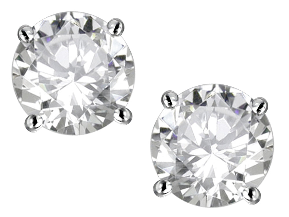 Star K Classic Round 7mm Genuine White Topaz  Four Prong  Stud Earrings