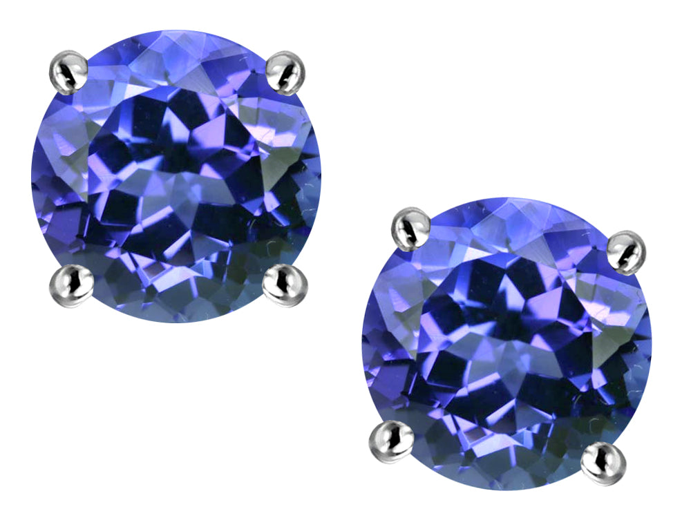 Star K Classic Round  7mm Simulated Tanzanite Four Prong  Stud Earrings