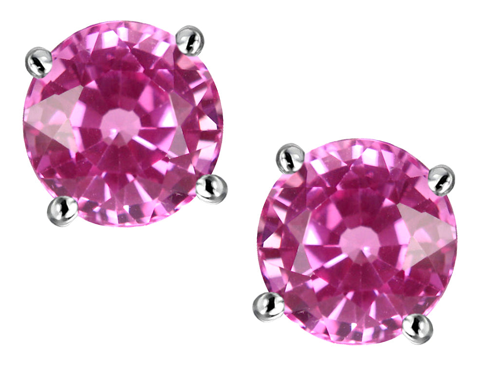 Star K Classic Round  7mm Created Pink Sapphire Four Prong  Stud Earrings
