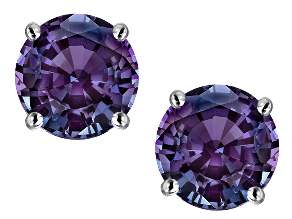 Star K Classic Round 7mm Simulated Alexandrite Four Prong  Stud Earrings
