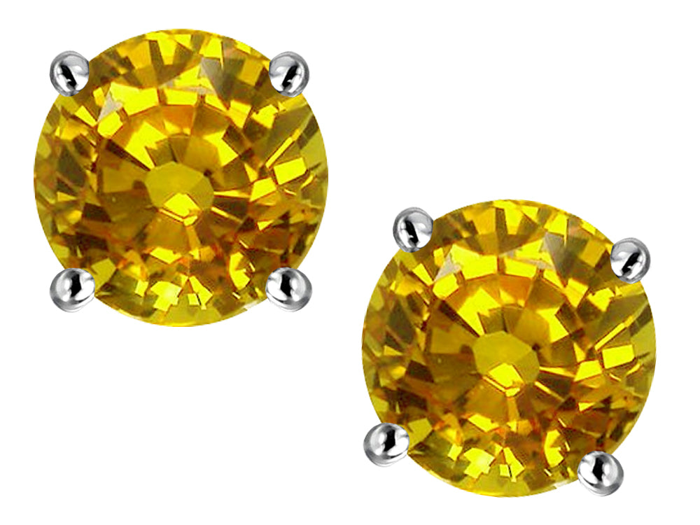 Star K Classic Round  7mm Genuine Citrine Four Prong Stud Earrings