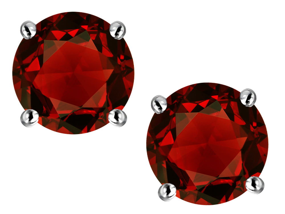 Star K Classic Round 7mm Genuine Garnet Four Prong Stud Earrings