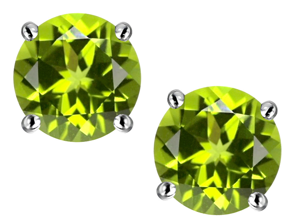 Star K Classic Round  7mm Genuine Peridot Four Prong Stud Earrings
