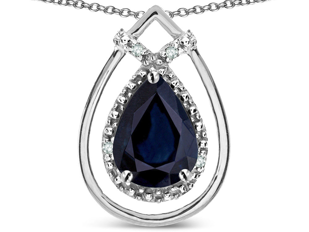 Star K 8x6 Pear Shape Genuine Black Sapphire Halo Pendant Necklace