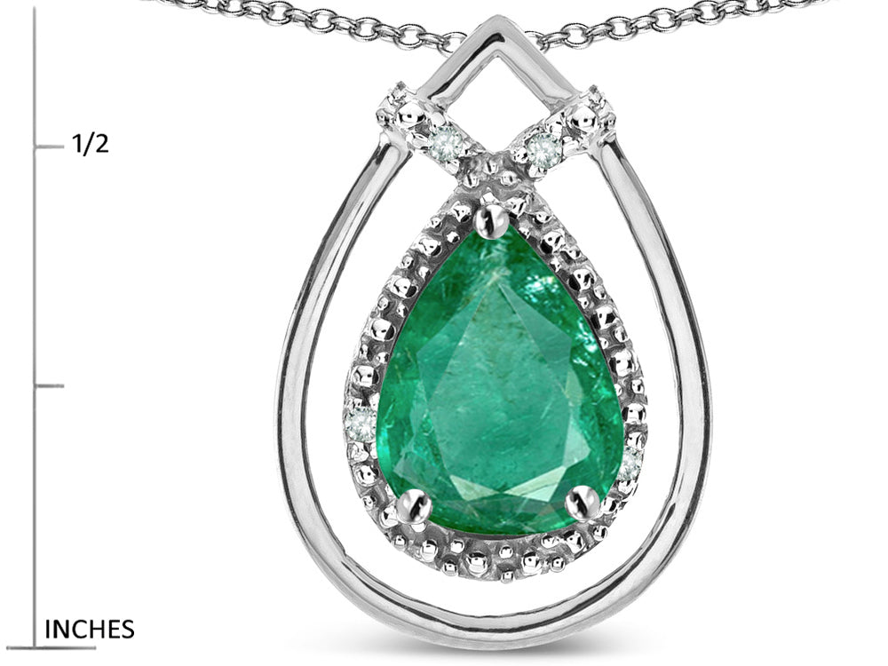 Star K 8x6 Pear Shape Genuine Emerald Halo Pendant Necklace