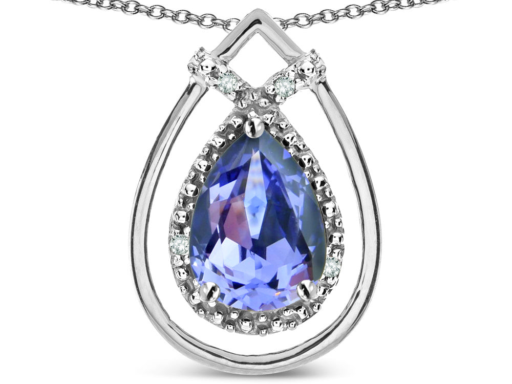 Star K 8x6 Pear Shape Genuine Tanzanite Halo Pendant Necklace