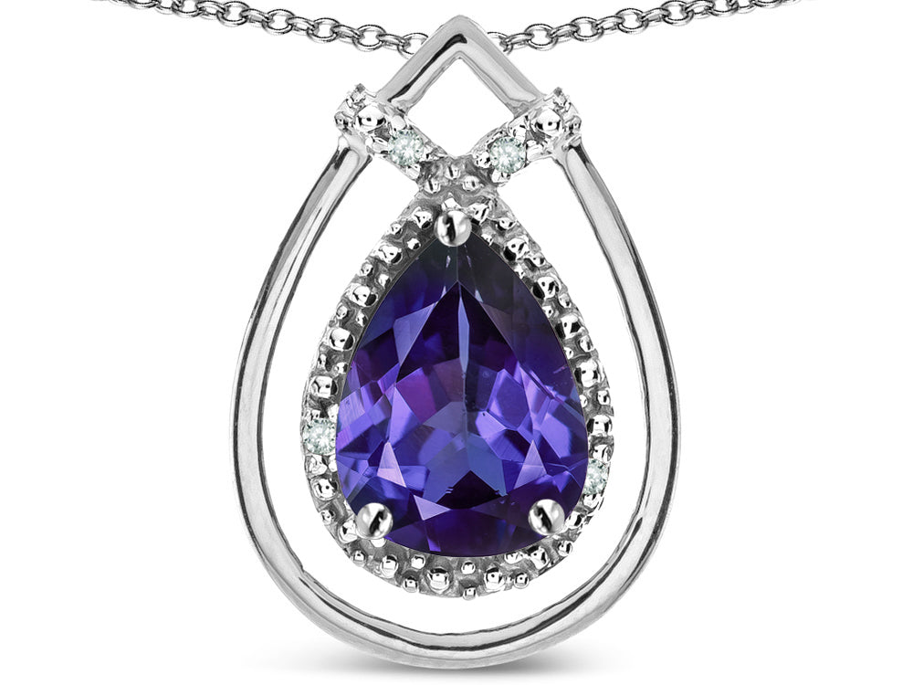 Star K 8x6 Pear Shape Genuine Iolite Halo Pendant Necklace