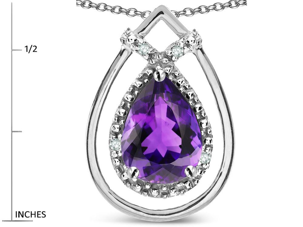 Star K 8x6 Pear Shape Genuine Amethyst Halo Pendant Necklace