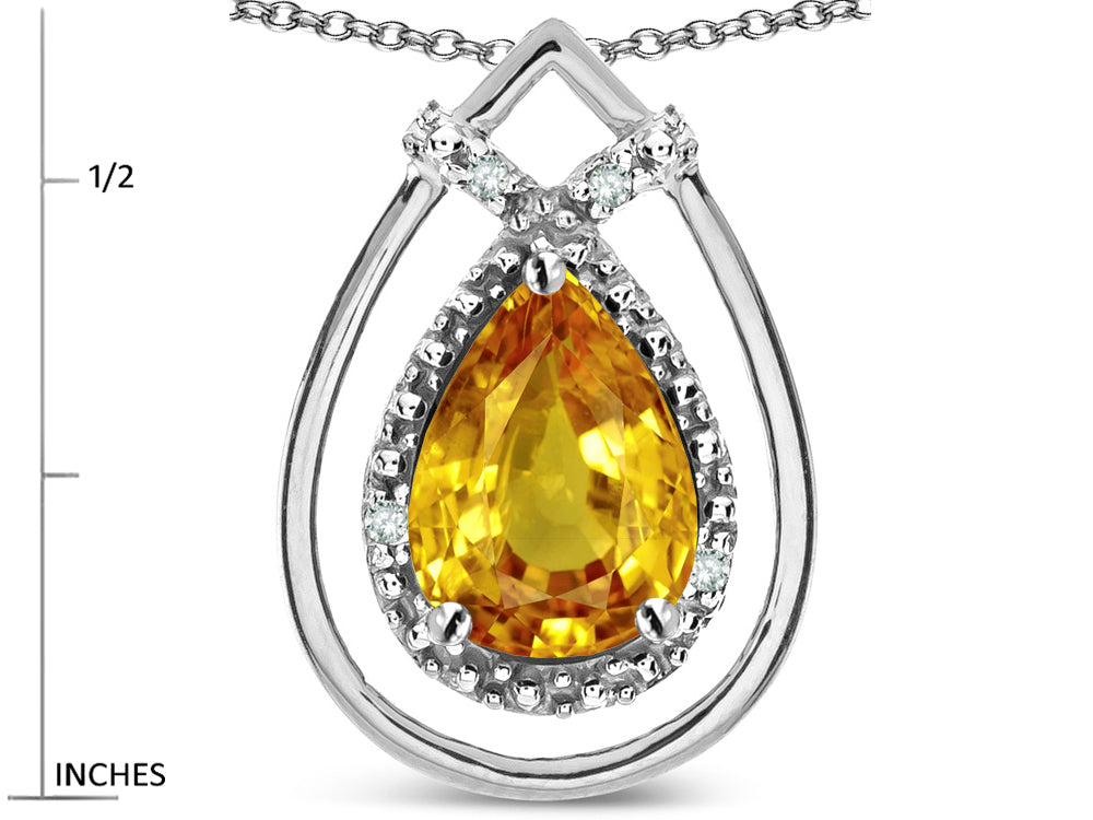Star K 8x6 Pear Shape Genuine Citrine Halo Pendant Necklace
