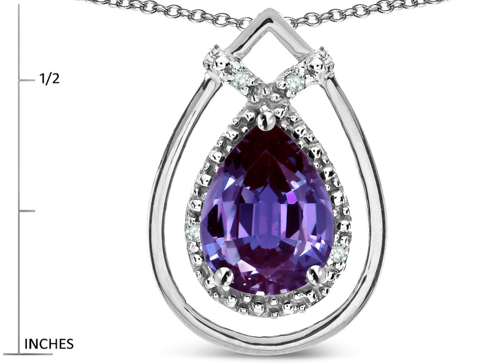 Star K 8x6 Pear Shape Simulated Alexandrite Halo Pendant Necklace