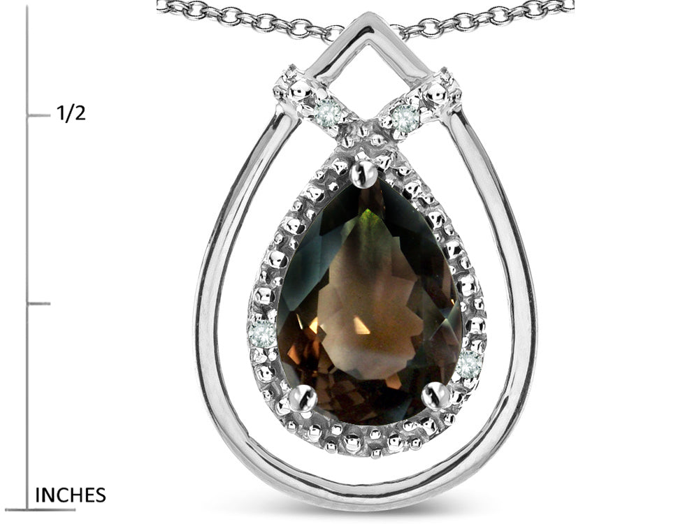Star K 8x6 Pear Shape Genuine Smoky Quartz Halo Pendant Necklace