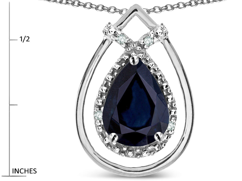 Star K 8x6 Pear Shape Genuine Black Sapphire Halo Pendant Necklace
