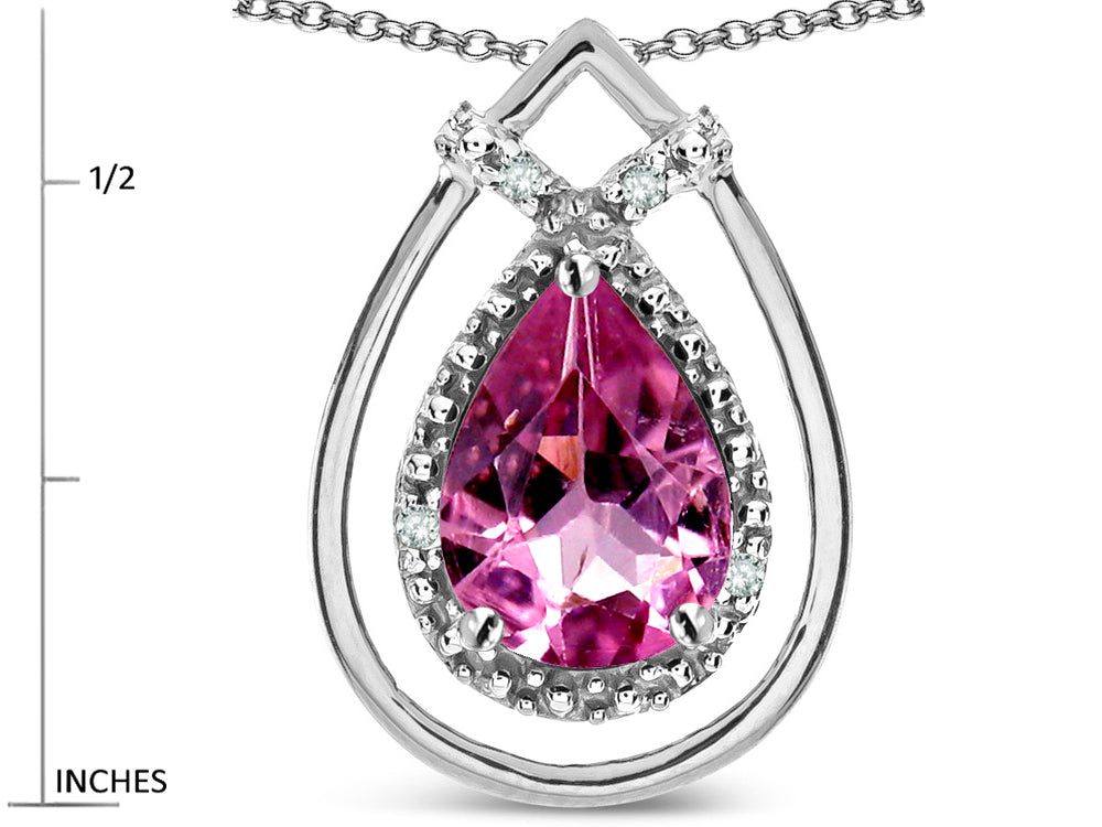 Star K 8x6 Pear Shape Genuine Pink Tourmaline Halo Pendant Necklace