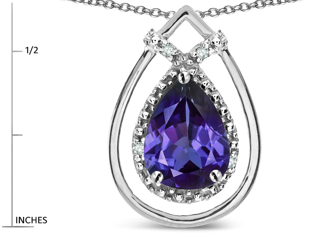 Star K 8x6 Pear Shape Genuine Iolite Halo Pendant Necklace