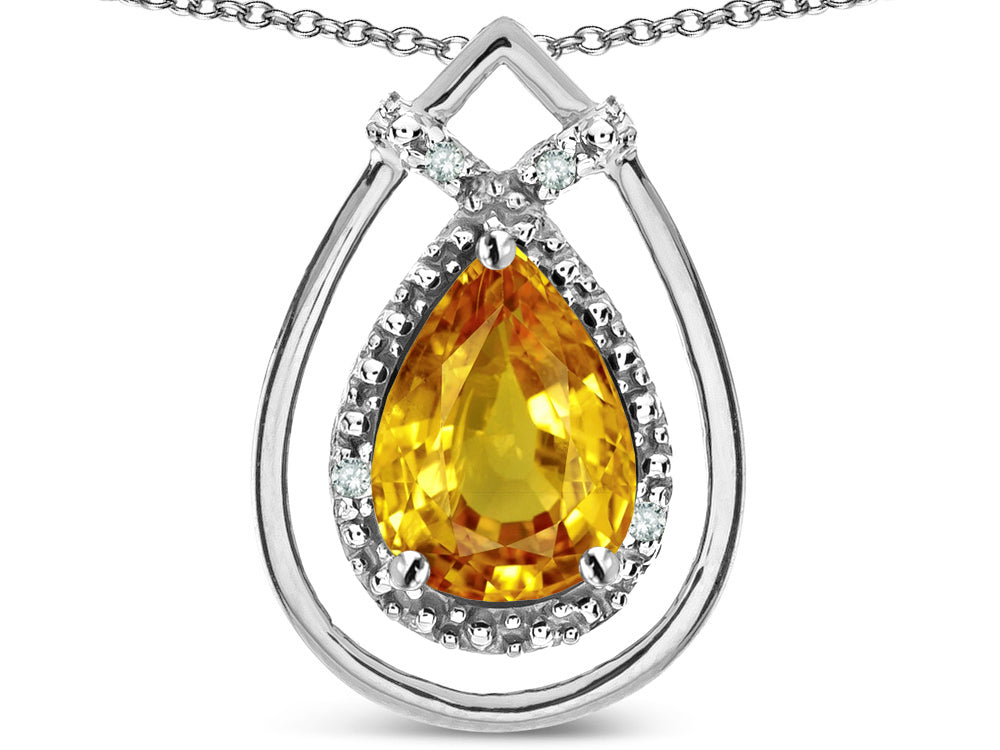 Star K 8x6 Pear Shape Genuine Citrine Halo Pendant Necklace
