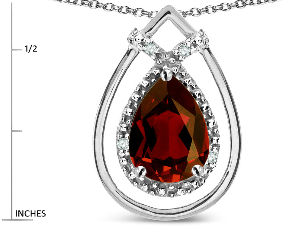 Star K 8x6 Pear Shape Genuine Garnet Halo Pendant Necklace