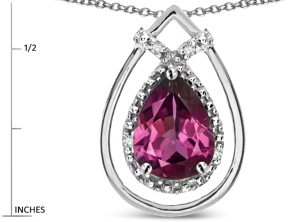 Star K 8x6 Pear Shape Genuine Rhodolite Halo Pendant Necklace