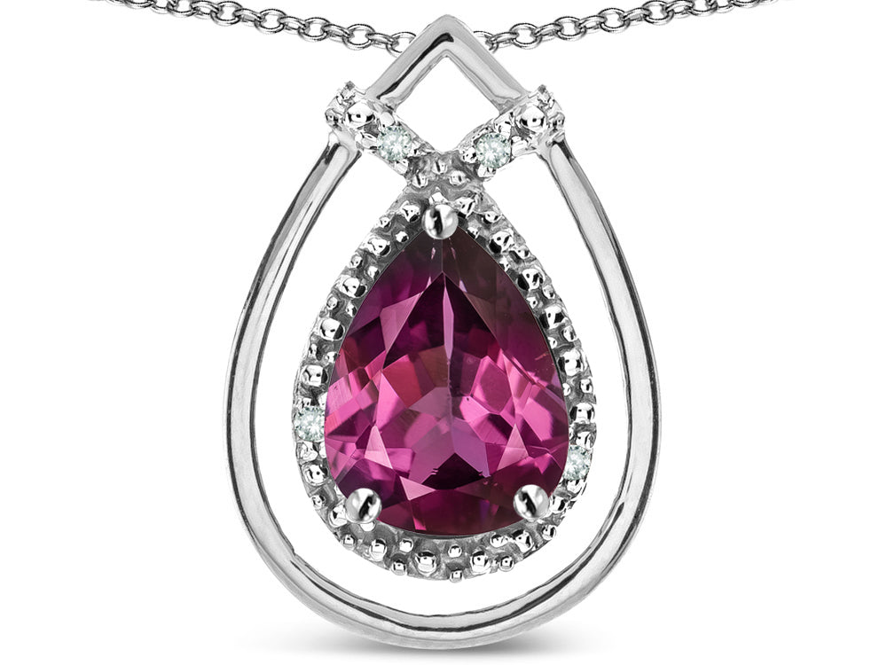 Star K 8x6 Pear Shape Genuine Rhodolite Halo Pendant Necklace