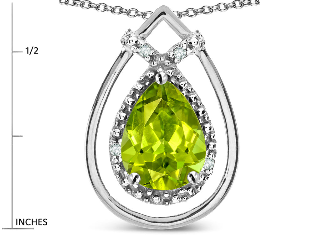 Star K 8x6 Pear Shape Genuine Peridot Halo Pendant Necklace