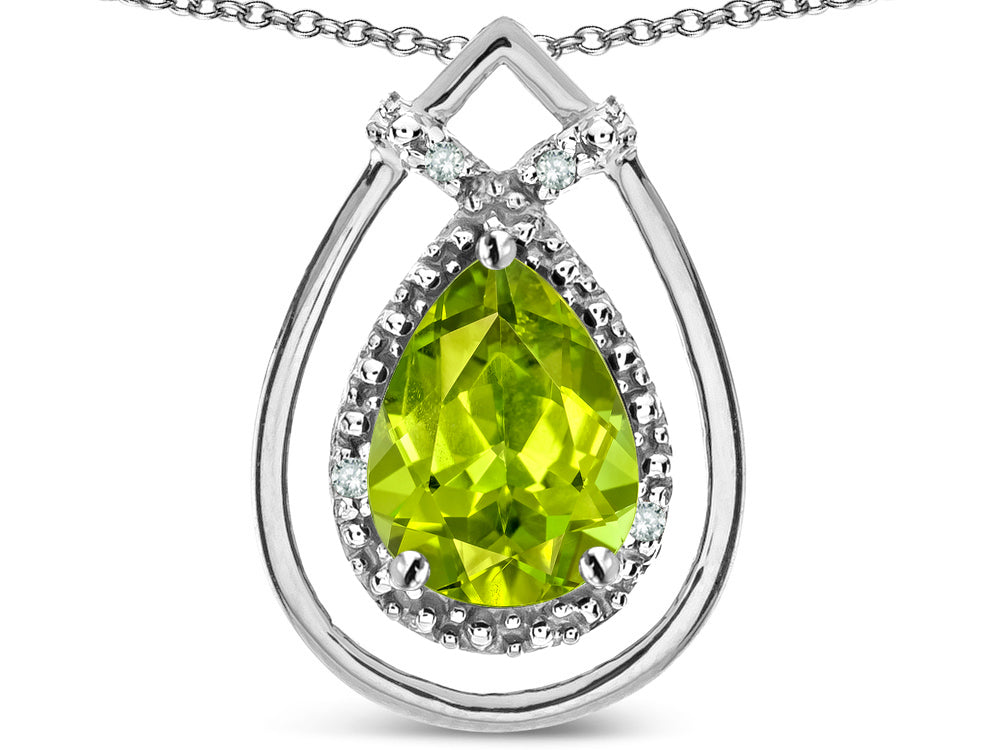 Star K 8x6 Pear Shape Genuine Peridot Halo Pendant Necklace