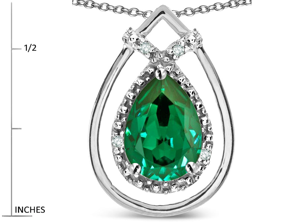 Star K 8x6 Pear Shape Simulated Emerald Halo Pendant Necklace