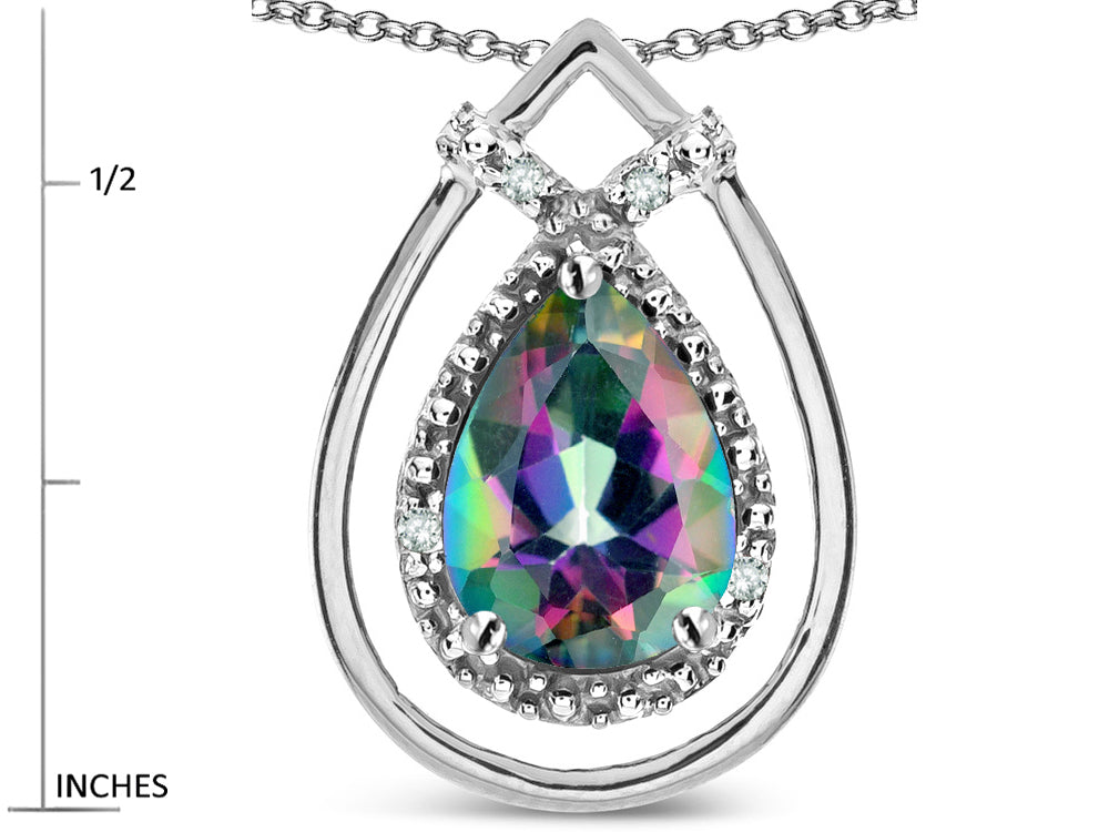 Star K 8x6 Pear Shape Rainbow Mystic Topaz Halo Pendant Necklace