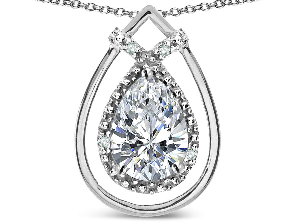 Star K 8x6 Pear Shape Genuine White Topaz Halo Pendant Necklace