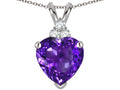 Star K 8mm Heart Shape Genuine Amethyst Three Stone Pendant Necklace