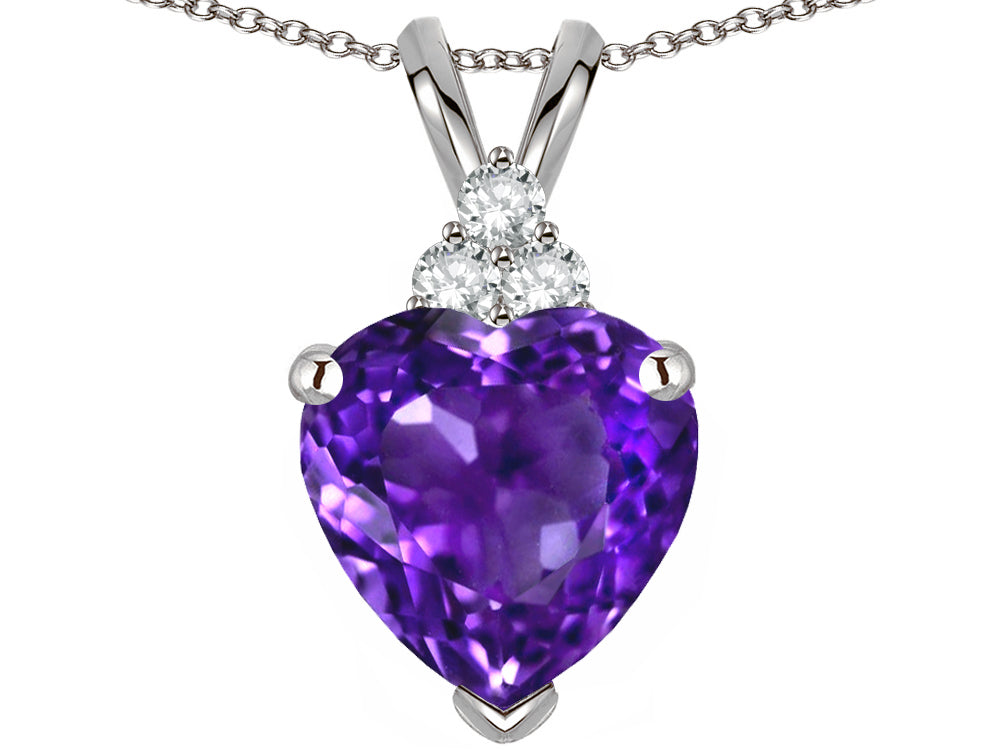 Star K 8mm Heart Shape Genuine Amethyst Three Stone Pendant Necklace