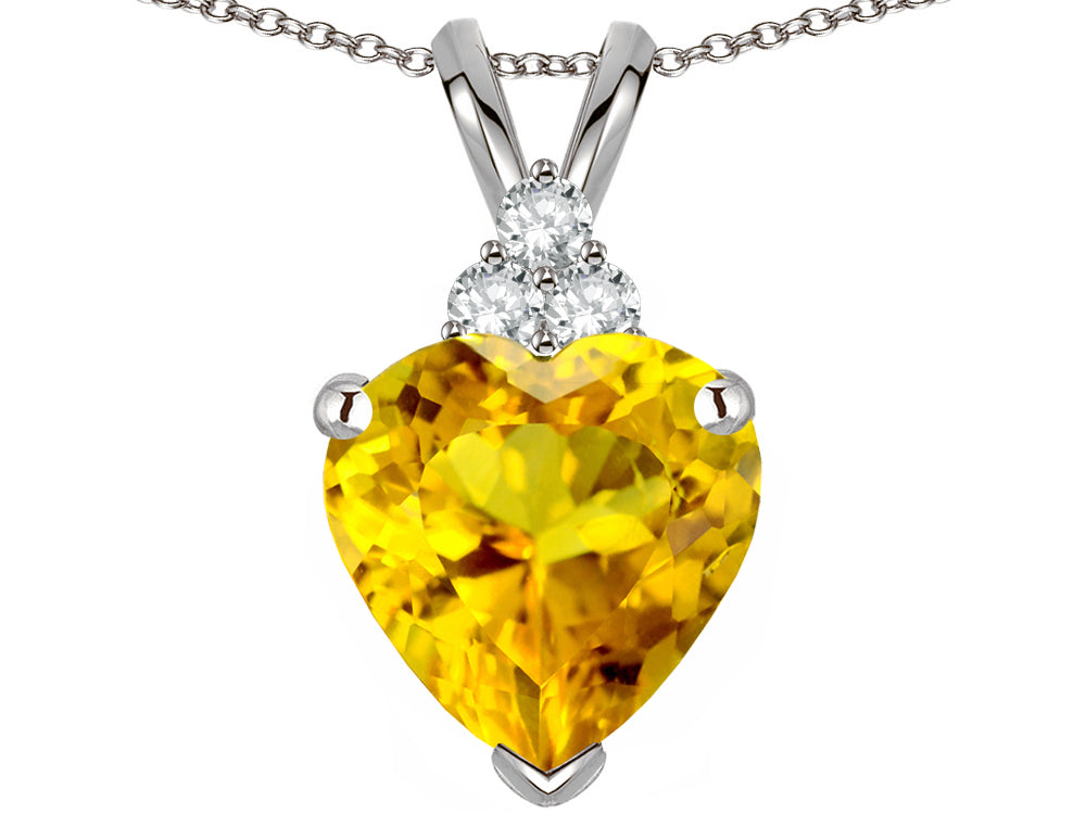 Star K 8mm Heart Shape Genuine Citrine Three Stone Pendant Necklace