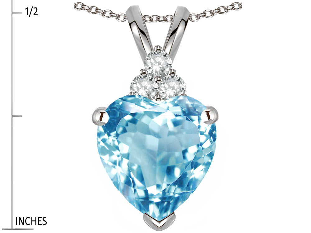 Star K 8mm Heart Shape Genuine Sky Blue Topaz Three Stone Pendant Necklace