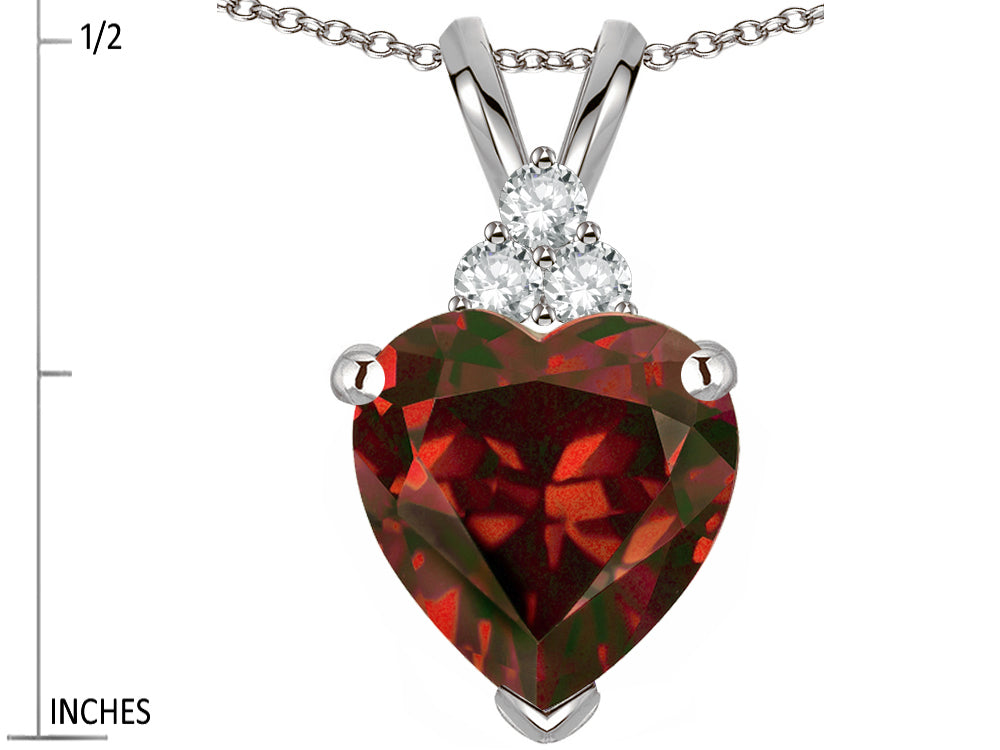 Star K 8mm Heart Shape Genuine Garnet Three Stone Pendant Necklace