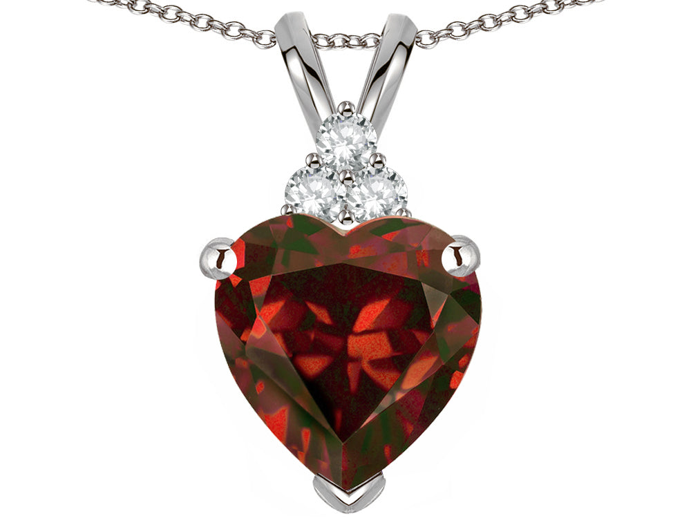 Star K 8mm Heart Shape Genuine Garnet Three Stone Pendant Necklace