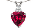 Star K 8mm Heart Shape Created Ruby Three Stone Pendant Necklace