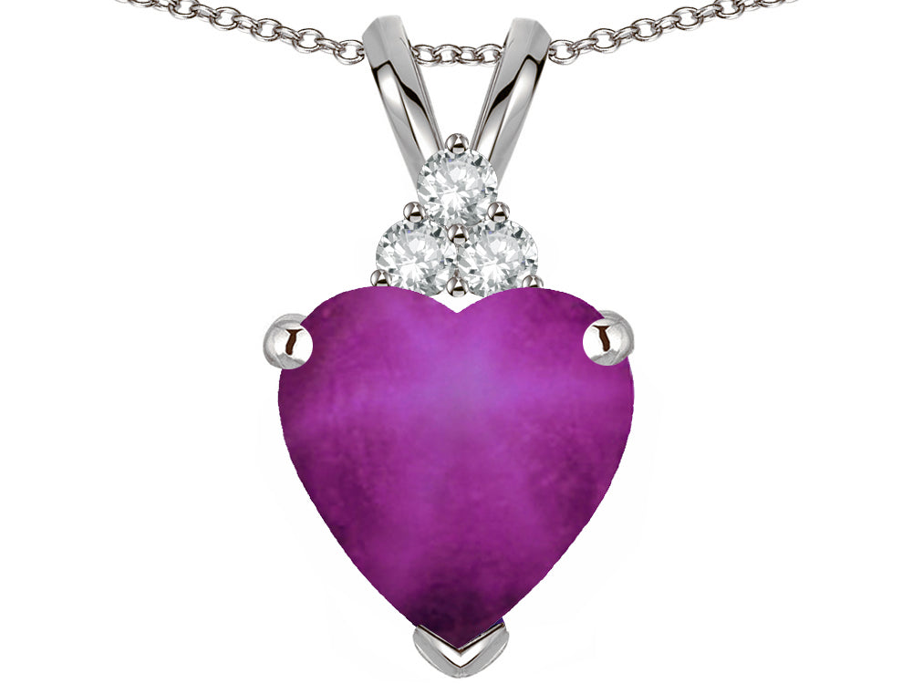 Star K 8mm Heart Shape Created Star Ruby Three Stone Pendant Necklace