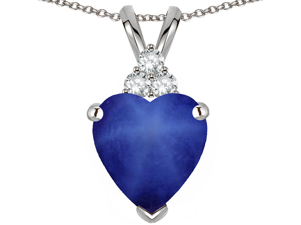 Star K 8mm Heart Shape Created Star Sapphire Three Stone Pendant Necklace