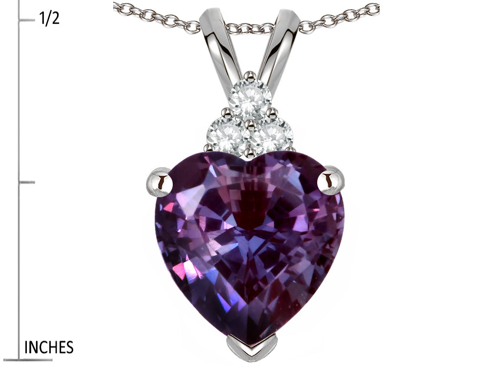 Star K 8mm Heart Shape Simulated Alexandrite Three Stone Pendant Necklace