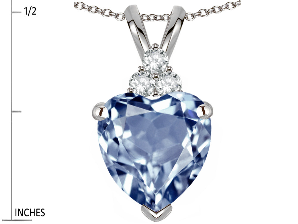 Star K 8mm Heart Shape Simulated Aquamarine Three Stone Pendant Necklace