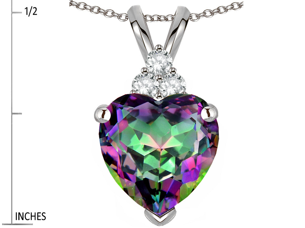Star K 8mm Heart Shape Rainbow Mystic Topaz Three Stone Pendant Necklace