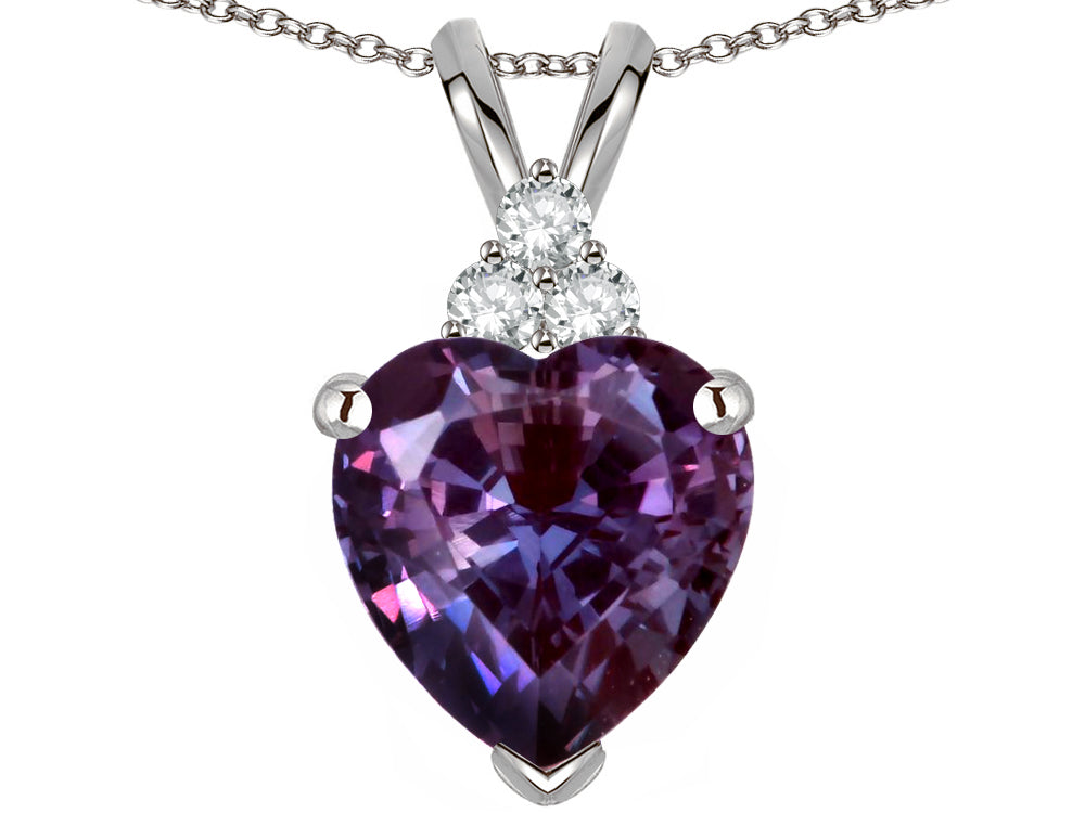 Star K 8mm Heart Shape Simulated Alexandrite Three Stone Pendant Necklace